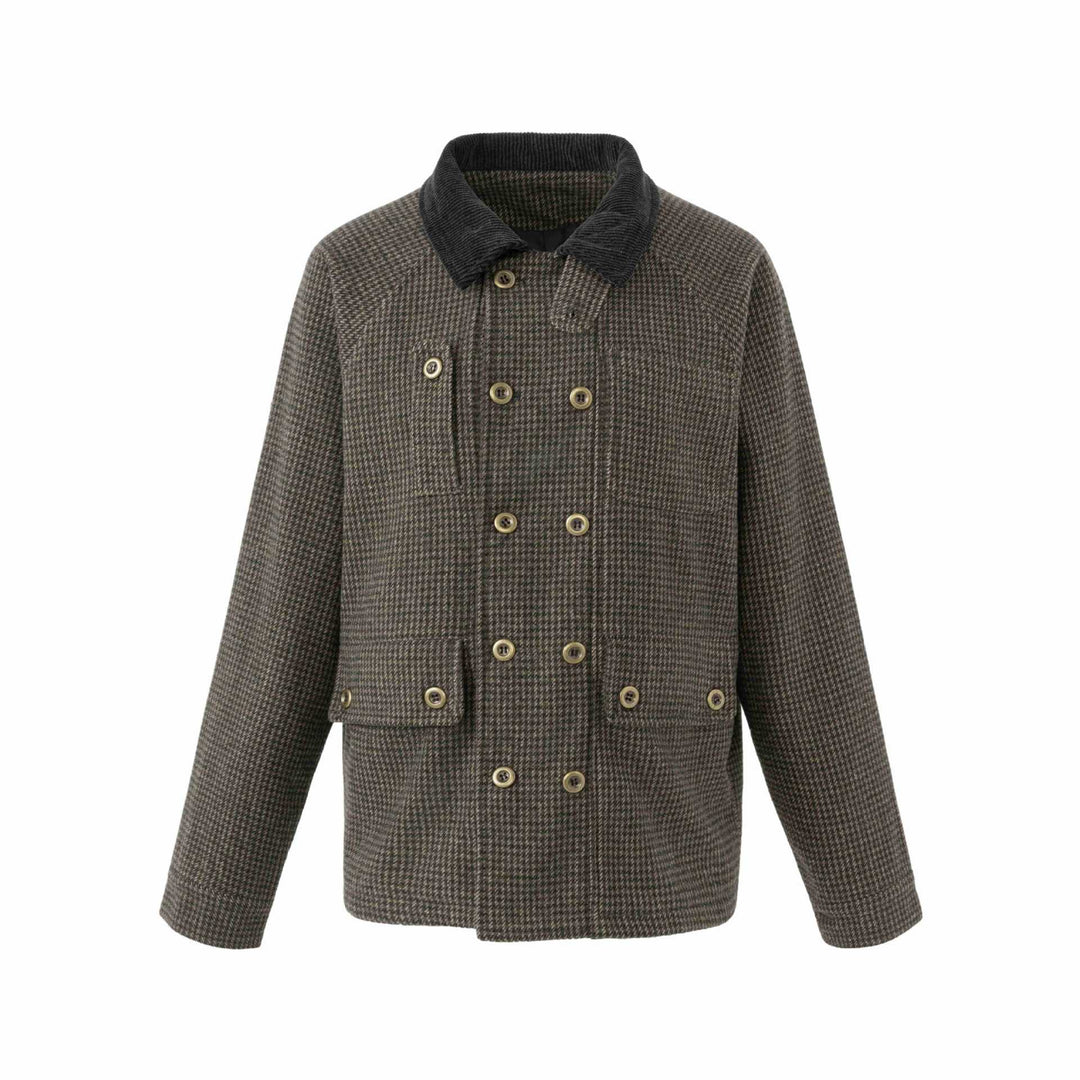 Men's double-breasted wool blend blouson with corduroy collar and patch pockets Mune Fashion