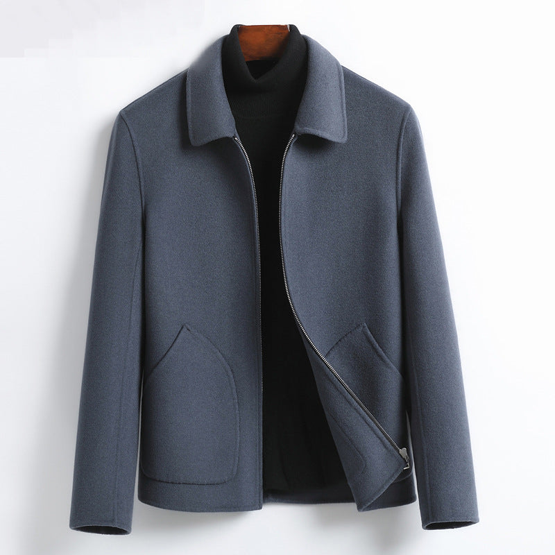 Men's Elegant Short Jacket made of Wool Blend with Stand-Up Collar, Concealed Zipper, and Shaped Insert Pockets Mune Fashion