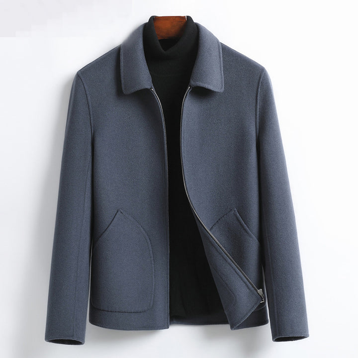 Men's Elegant Short Jacket made of Wool Blend with Stand-Up Collar, Concealed Zipper, and Shaped Insert Pockets Mune Fashion
