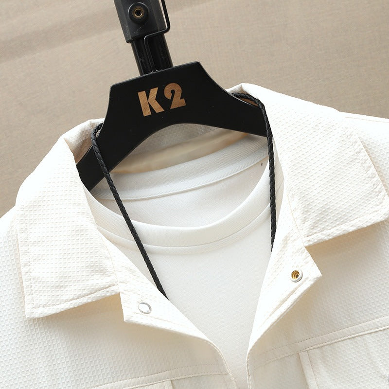 Men's Textured Overshirt in Boxy Cut with Snap Button Placket & Flap Pockets Mune Fashion