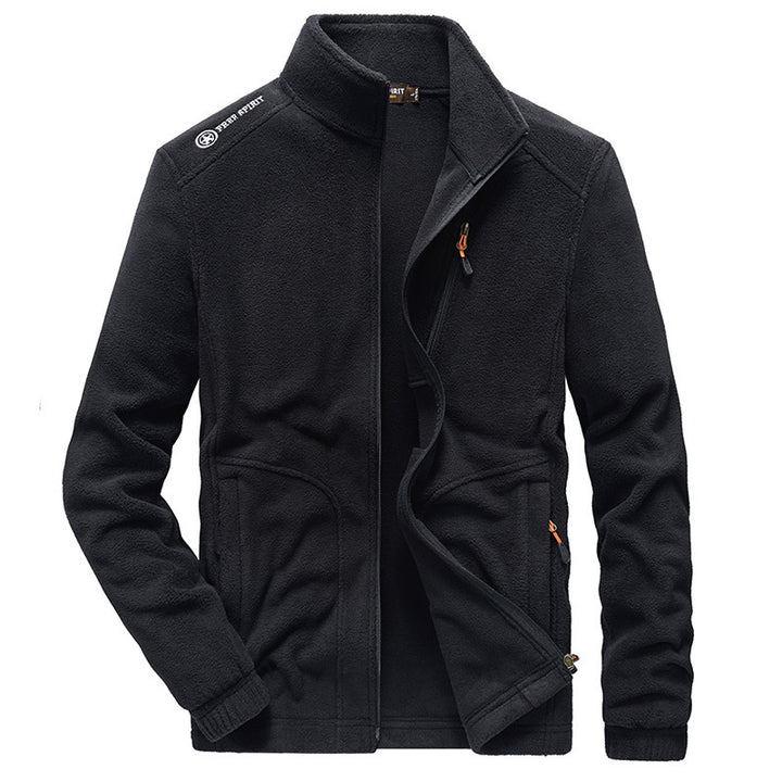 Men's fleece outdoor jacket with high stand-up collar, chest zipper, and warming inner structure Mune Fashion