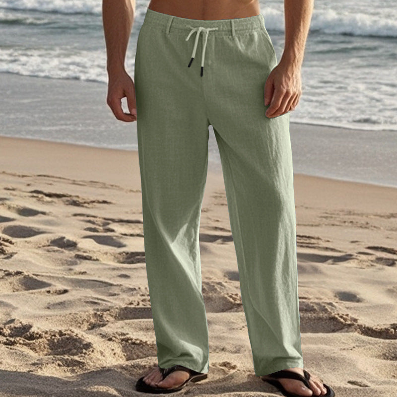 Men's lightweight linen lounge pants with elastic drawstring waistband, drawstring, and wide leg Mune Fashion