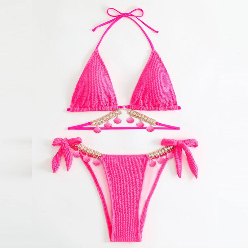Women's triangle bikini with decorative pompons and glitter details Mune Fashion