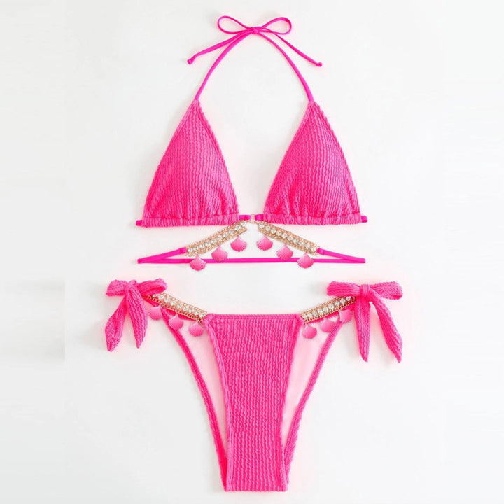 Women's triangle bikini with decorative pompons and glitter details Mune Fashion