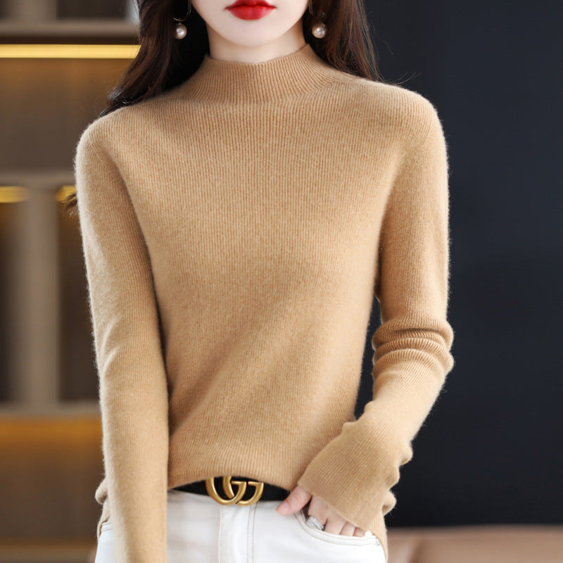 Women's Slim-Fit Mockneck Sweater Made of Cashmere-Like Fine Knit Mune Fashion