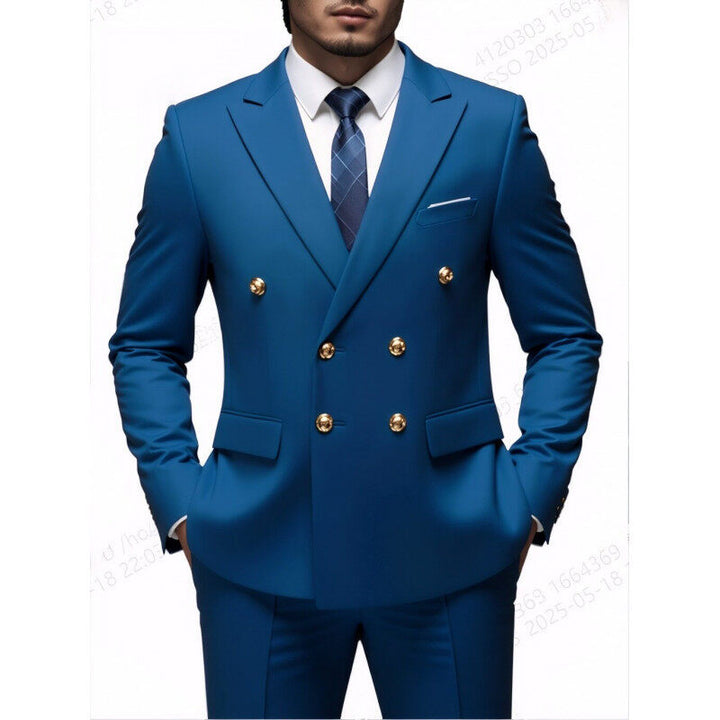Men's double-breasted Slim-Fit suit with gold decorative buttons and slim business trousers Mune Fashion