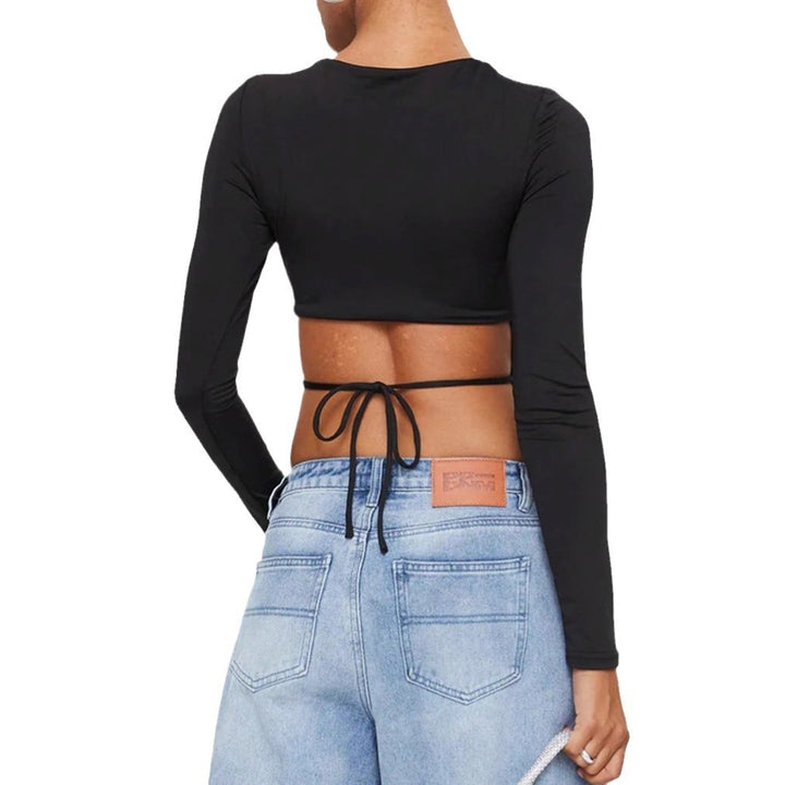 Women's short wrap crop top with back lacing and long sleeves Mune Fashion