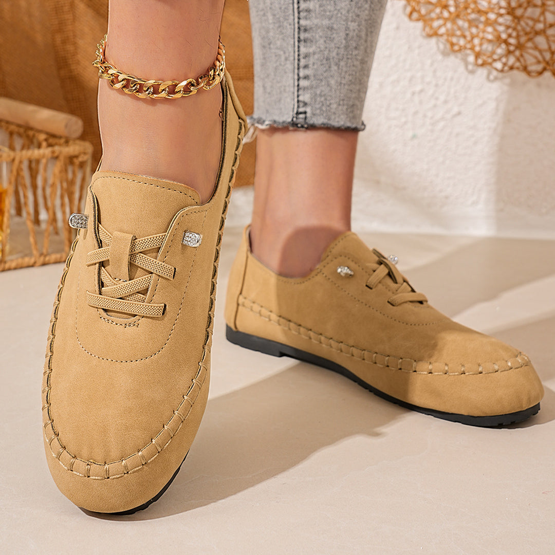 Women's breathable moccasin slippers made of microfiber with elastic lacing and non-slip rubber sole Mune Fashion