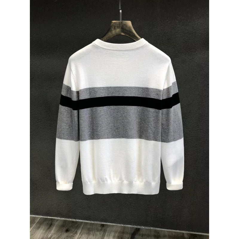Men's Fine Crewneck Sweater with Block Stripes and Regular Fit Mune Fashion