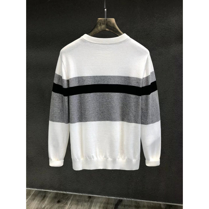 Men's Fine Crewneck Sweater with Block Stripes and Regular Fit Mune Fashion