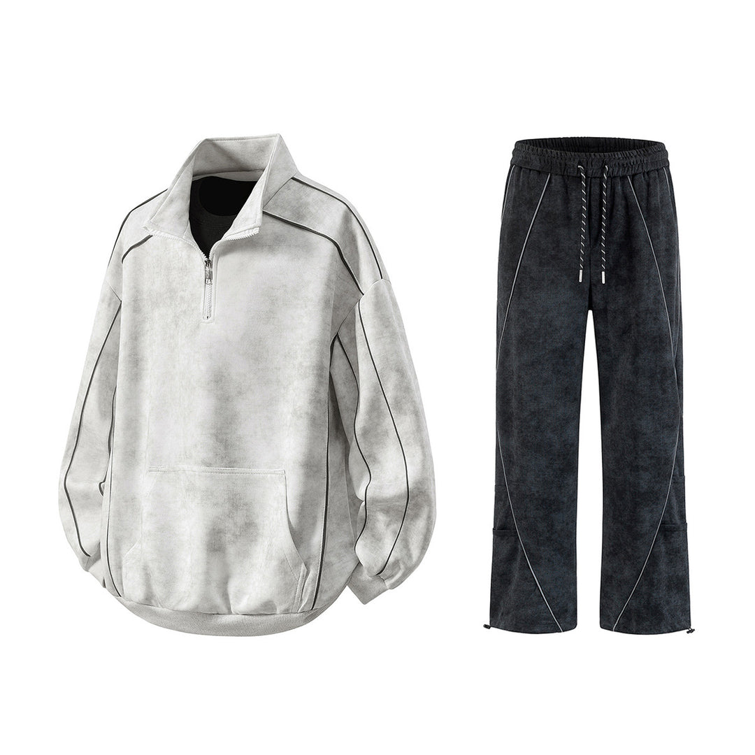 Men's Oversize Half-Zip Sweatshirt with Kangaroo Pocket, Contrast Piping and Balloon Sleeves Mune Fashion