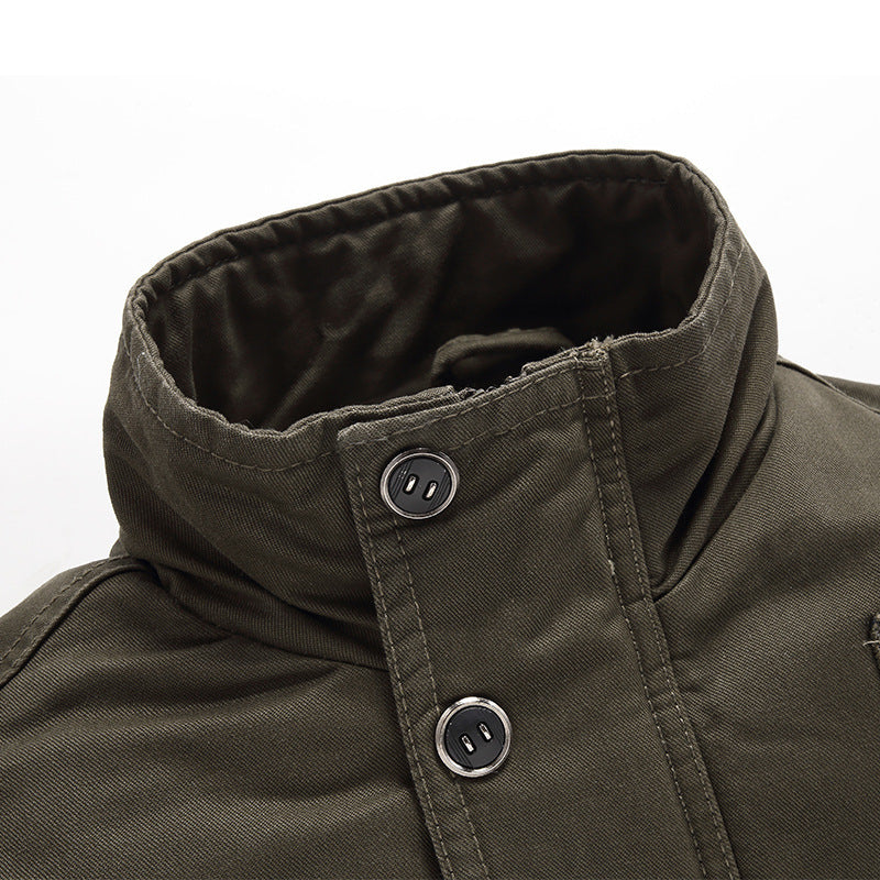 Men's canvas field jacket with Sherpa lining, utility pockets, and stand-up collar Mune Fashion
