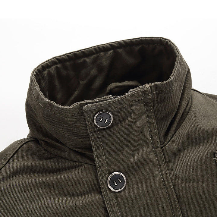 Men's canvas field jacket with Sherpa lining, utility pockets, and stand-up collar Mune Fashion