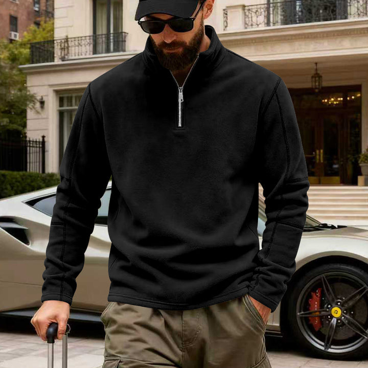 Men's lightweight fleece pullover with half zipper and stand-up collar Mune Fashion