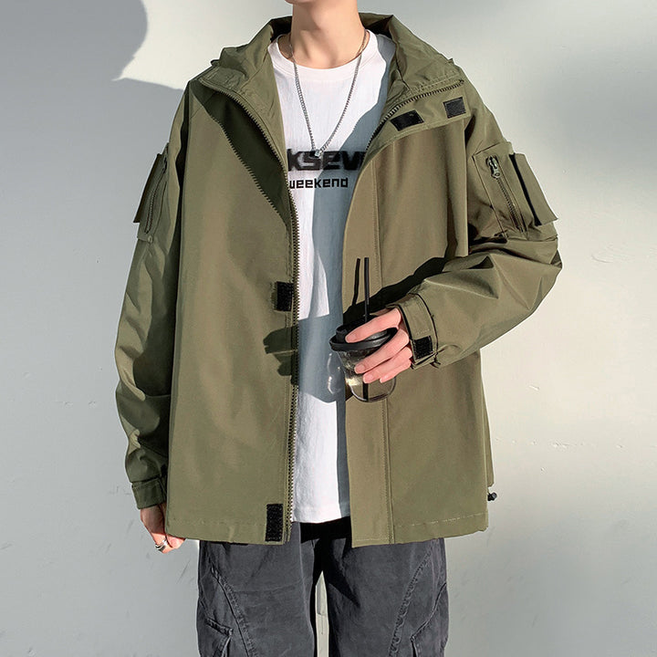 Men's two-layer softshell overlay jacket with hood, wind and water repellent membrane and adjustable hem Mune Fashion