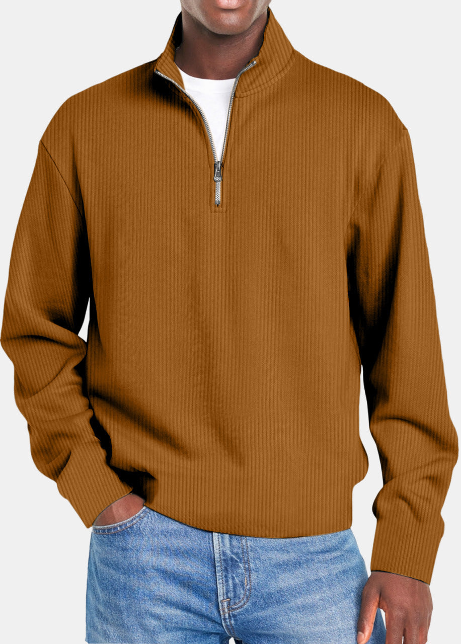 Men's ribbed troyer pullover with half zip and stand-up collar Mune Fashion