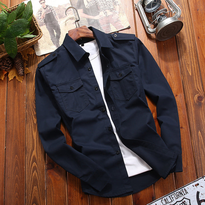 Men's military shirt jacket with epaulettes and patch pockets Mune Fashion