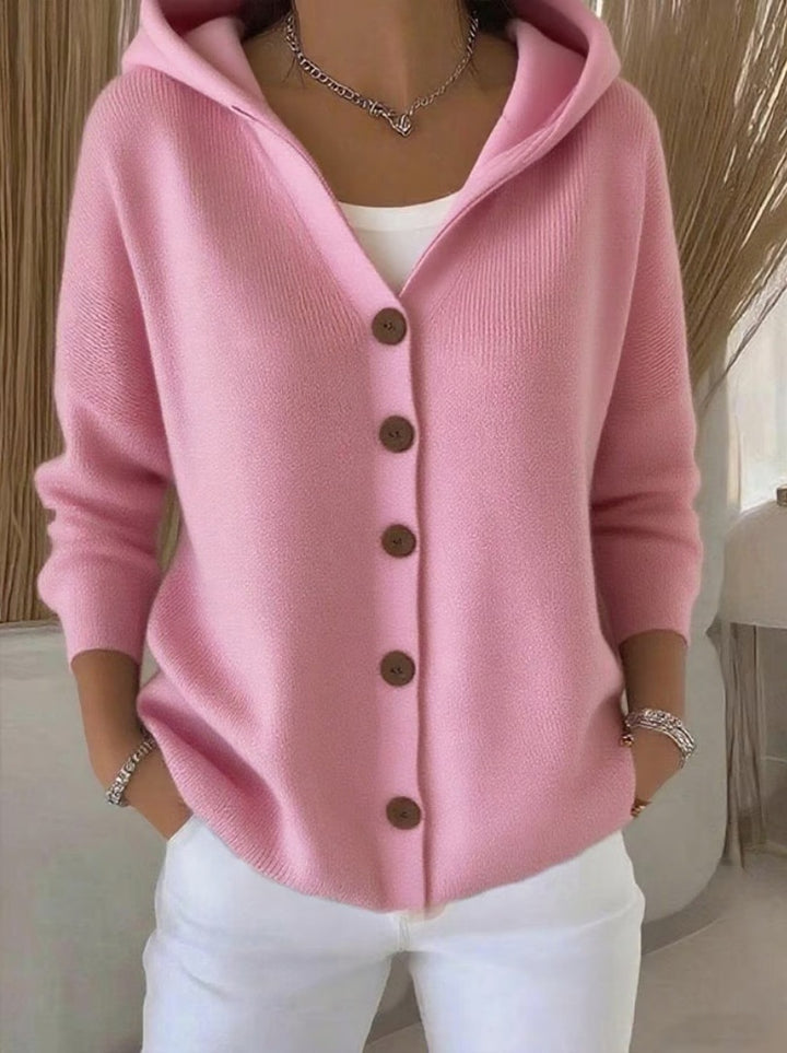 Women's hooded cardigan with button placket and casual oversized fit Mune Fashion