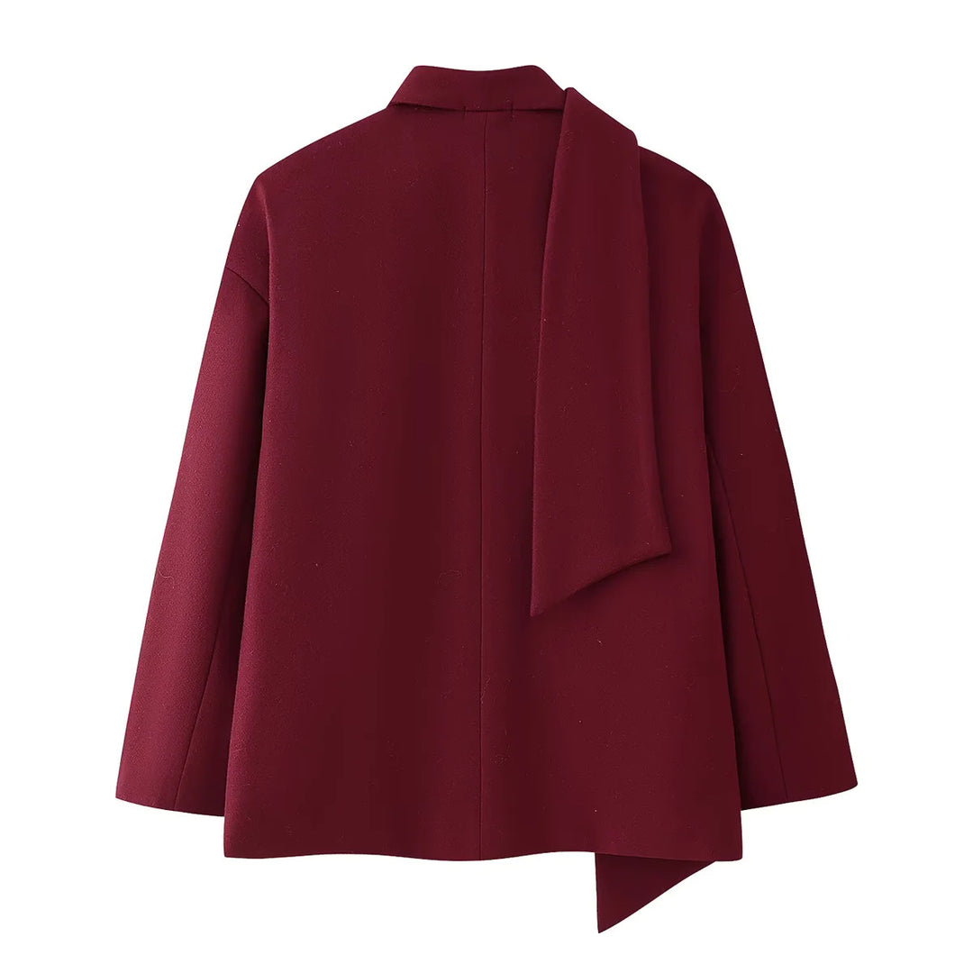 Women's nan kastiger coat blazer with integrated tube scarf, casual boxy silhouette and patch pockets Mune Fashion