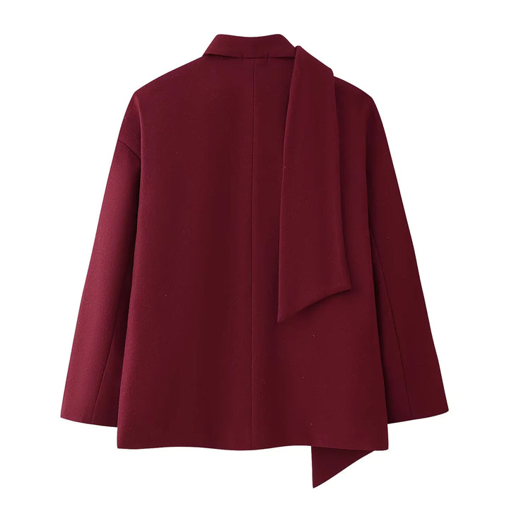 Women's nan kastiger coat blazer with integrated tube scarf, casual boxy silhouette and patch pockets Mune Fashion