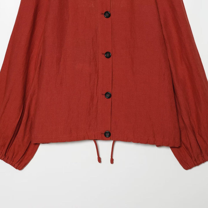 Ladies short jacket with high stand-up collar, continuous button placket and drawstring Mune Fashion