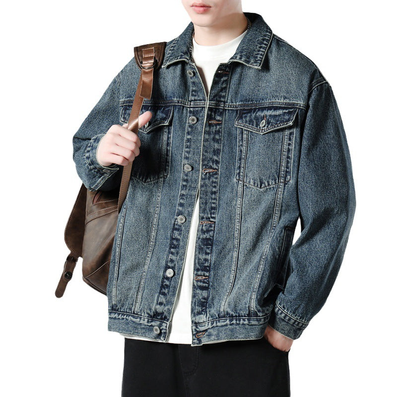 Men's Oversized Denim Jacket with Metal Button Placket and Chest Pockets Mune Fashion