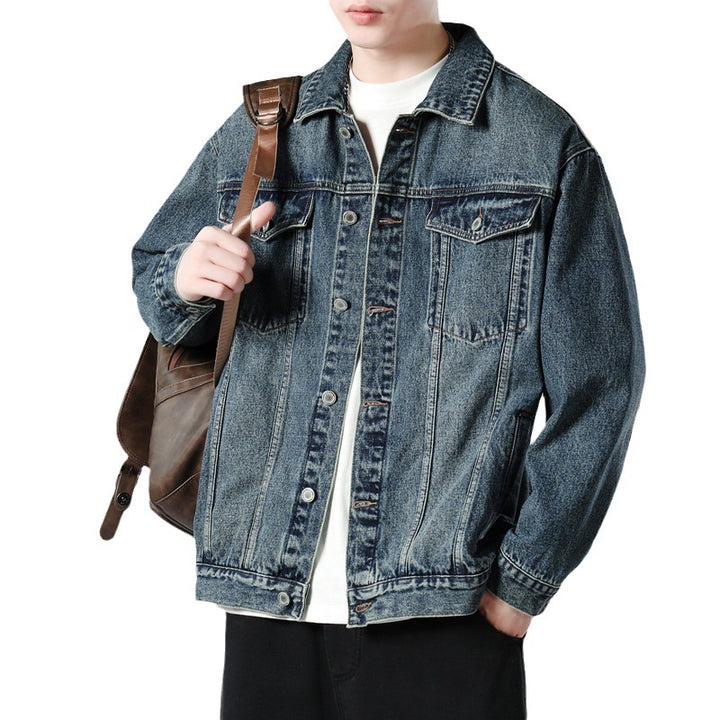 Men's Oversized Denim Jacket with Metal Button Placket and Chest Pockets Mune Fashion