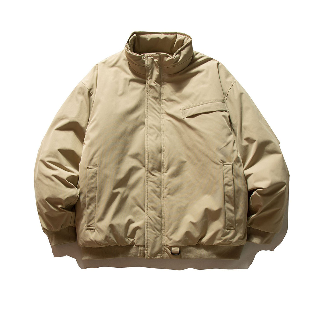 Men's Minimalist Thermal Bomber Jacket with Concealed Front Flap, High Stand Collar and Utility D-Ring Mune Fashion
