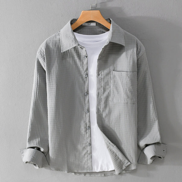 Men's Textured Waffle Structure Overshirt with Chest Pocket and Casual Fit Mune Fashion