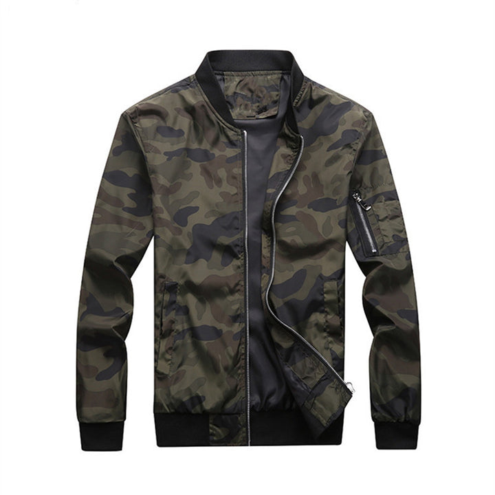 Men's Camouflage Bomber Jacket with Arm Pocket, Elastic Cuffs, and Lightweight Windbreaker Quality Mune Fashion