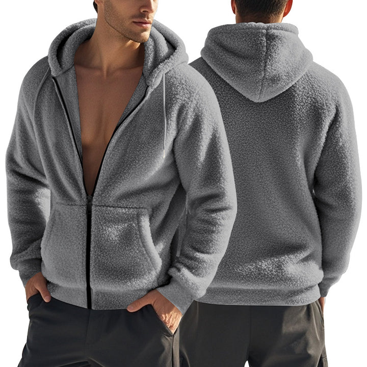 Men's cozy Sherpa hoodie jacket with full zip and kangaroo pockets Mune Fashion
