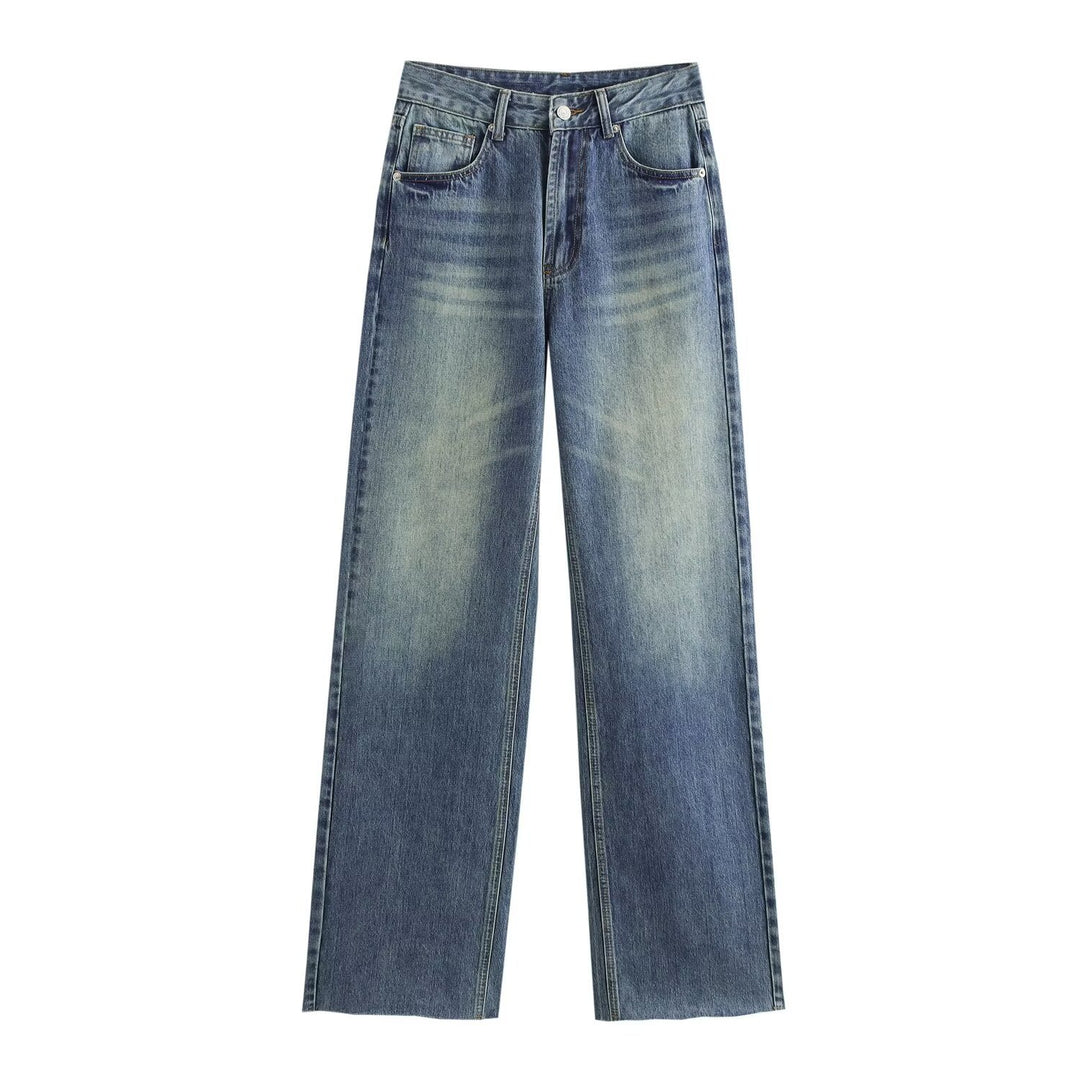 Women's high-waisted wide-leg jeans with wide leg and vintage wash Mune Fashion