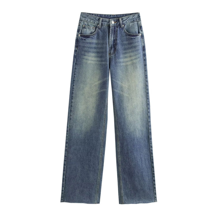 Women's high-waisted wide-leg jeans with wide leg and vintage wash Mune Fashion