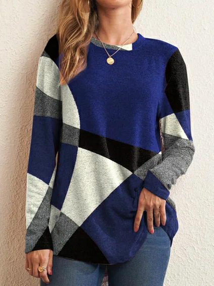 Women's Geometric Oversized Knit Sweater with Side Button Details Mune Fashion