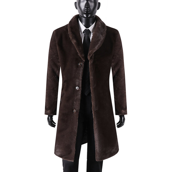 Men's Maxi Length Coat with Faux Fur Trim and Shawl Collar Mune Fashion
