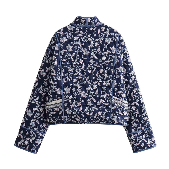 Ladies Quilted Short Jacket in Kimono Style with Floral Quilting and Contrast Piping Mune Fashion