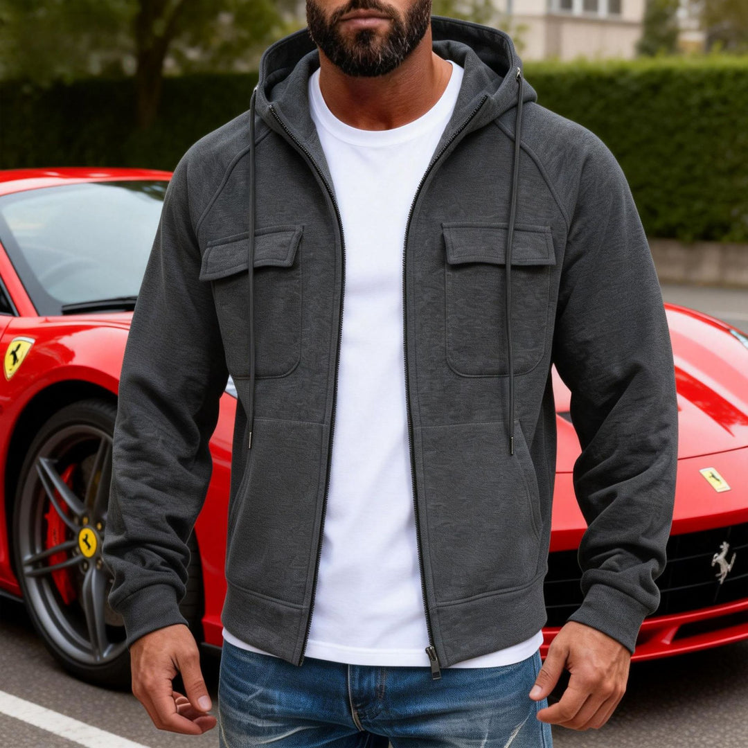 Men's hooded jacket with full zip, chest pockets and modern slim-fit silhouette Mune Fashion