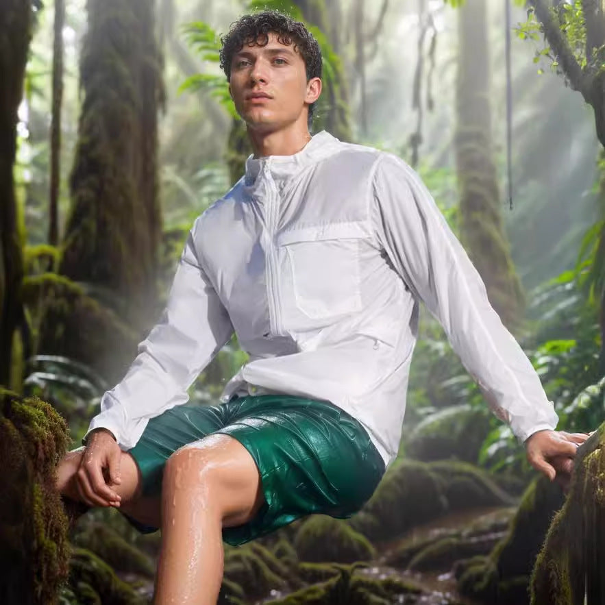 Men's Lightweight Breathable Outdoor Windbreaker with Hood and Zipper Mune Fashion