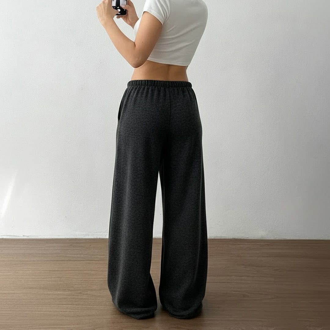 Ladies wide high-waist lounge pants with drawstring and flowing palazzo cut Mune Fashion