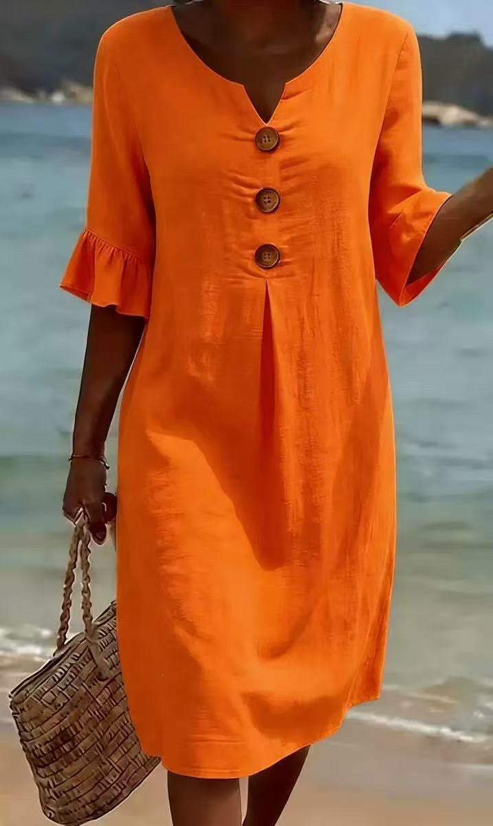 Women's Lightweight Summer Dress with Button Details Mune Fashion