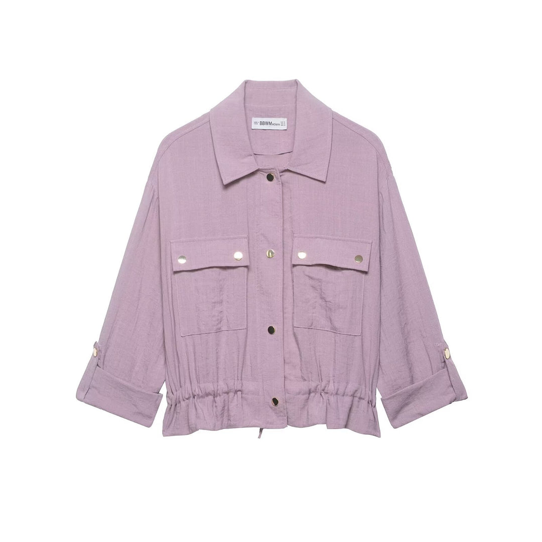 Women's Utility Overshirt Jacket with Drawstring and Patch Pockets Mune Fashion