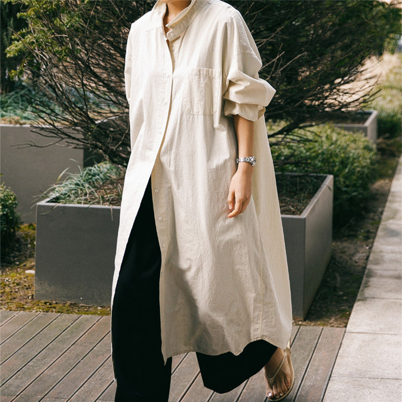 Women Oversize Shirt Dress with Long Hem and Concealed Button Placket Mune Fashion