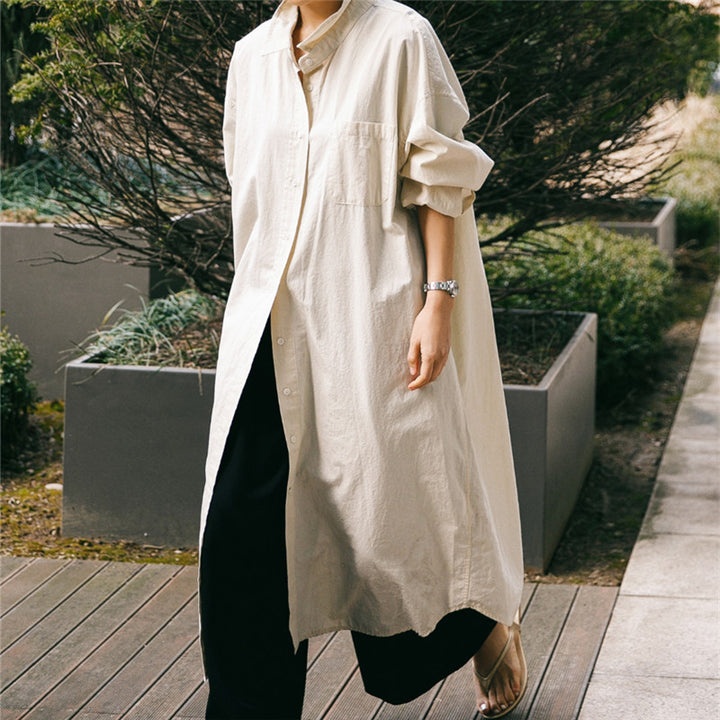 Women Oversize Shirt Dress with Long Hem and Concealed Button Placket Mune Fashion