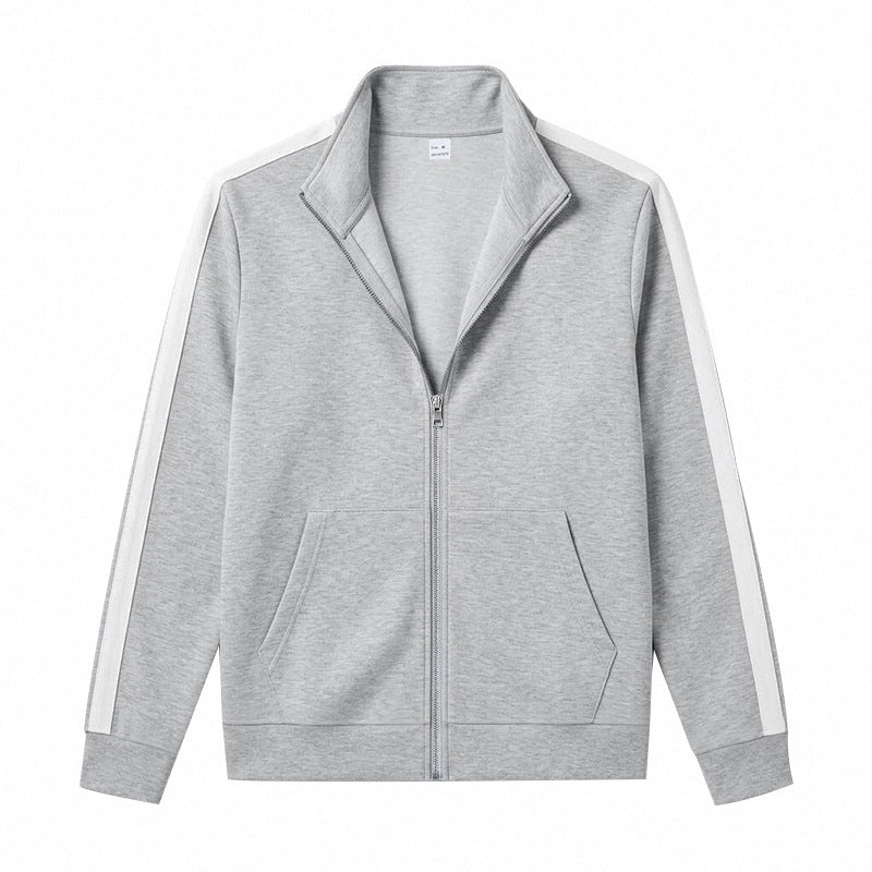 Men's Retro Track Jacket with Contrast Stripes and Stand-Up Collar Mune Fashion