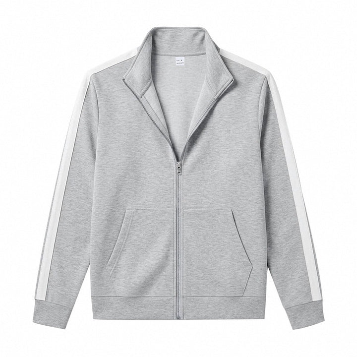 Men's Retro Track Jacket with Contrast Stripes and Stand-Up Collar Mune Fashion