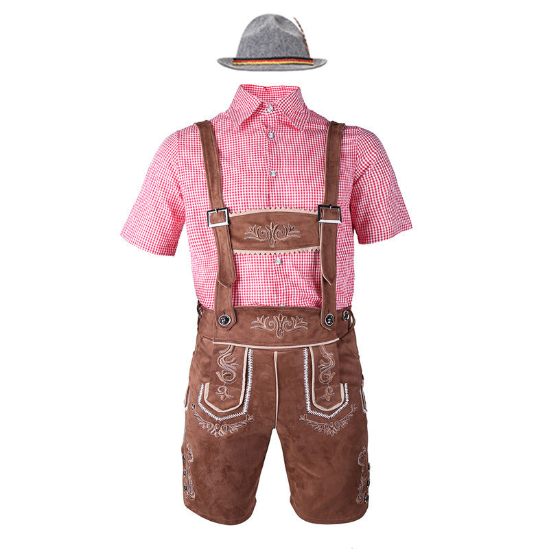 Men's Bavarian Trachten Set Knee Breeches with Embroidered Front Mirror and Adjustable Suspenders Mune Fashion