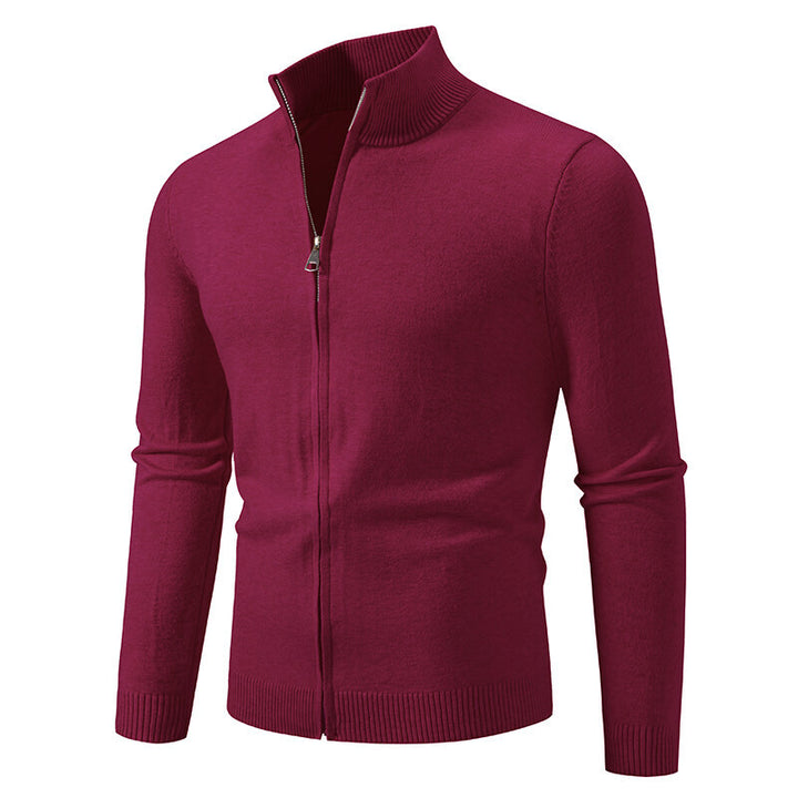 Men's narrow fit zip-up cardigan with ribbed stand-up collar and fine cotton blend Mune Fashion
