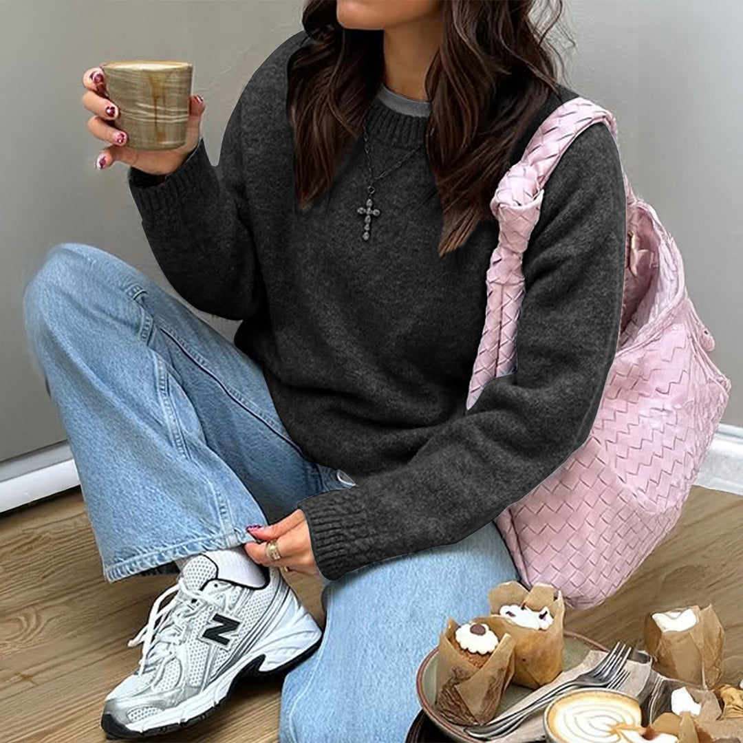 Women's cozy oversized knit pullover with round neckline and voluminous balloon sleeves Mune Fashion