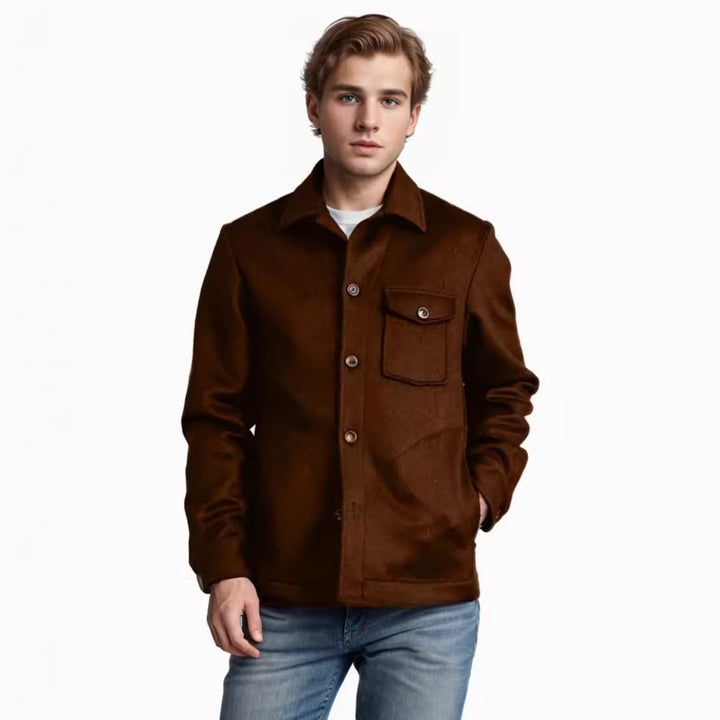 Men's wool blend work jacket with chest pocket and shirt collar Mune Fashion