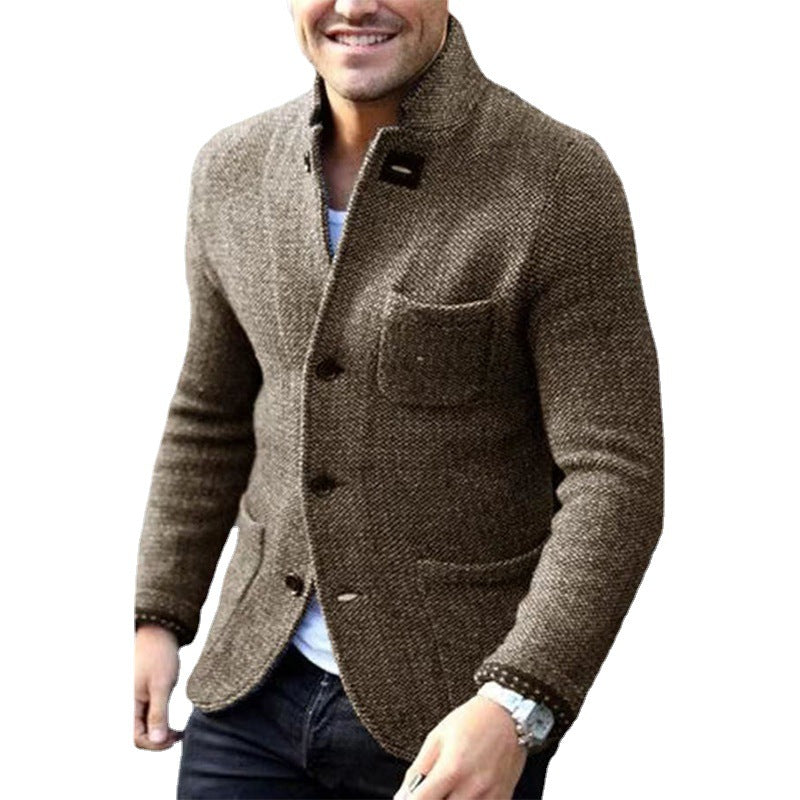 Men's knit blazer with stand-up collar and patch pockets Mune Fashion